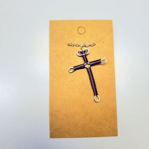 Dark purple wire wrap cross handmade necklace